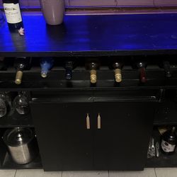 Black Bar Cabinet with Wine Rack & Storage