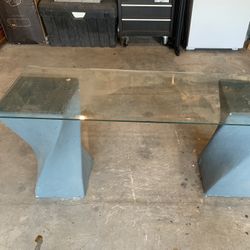 Glass Top Coffee Table w/ Geometric Concrete Bases