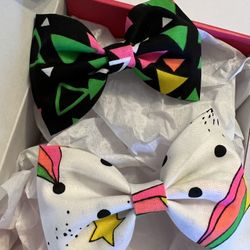 Set of 2 Hair Bows Girls Accessories Clips Fabric Toddlers Green Retro Neon 90’s