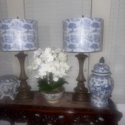 Pair Of Chinoiserie Lamps 28” Tall 