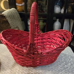 Pretty Large Red Wicker Basket 