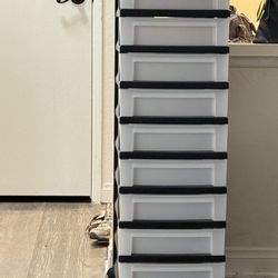 IRIS 9-Drawer Narrow Plastic Storage Drawer Cart with Organizer Top, Black 