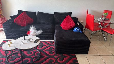 Black Corduroy Sectional Sofa with Chaise