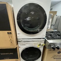 LG Front Load Washer And Dryer Tower In White New Open Box Electric 