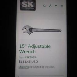 U.S.A. made 15" SK Brand Adjustable Wrench