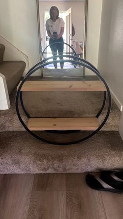 Round Metal and Wood Wall Shelf