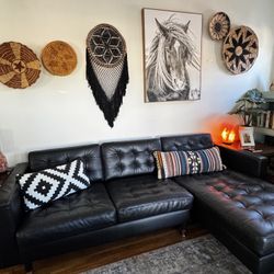 IKEA Morabo Black Leather Sofa With Chaise 