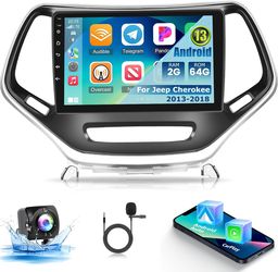 [2+64G] Car Radio for Jeep Cherokee 2013-2018 - Wireless Carplay & Android Auto - 10.1 Inch Touchscreen Android 13 Car Stereo - DSP/WiFi/GPS Navigatio