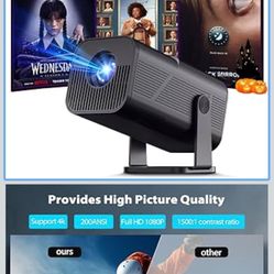 Mini Projector with WiFi and Bluetooth, 4k Support Portable Outdoor Projector, 200 ANSI Lumens, Smart Projector with Android, Built-in App Movie Proye