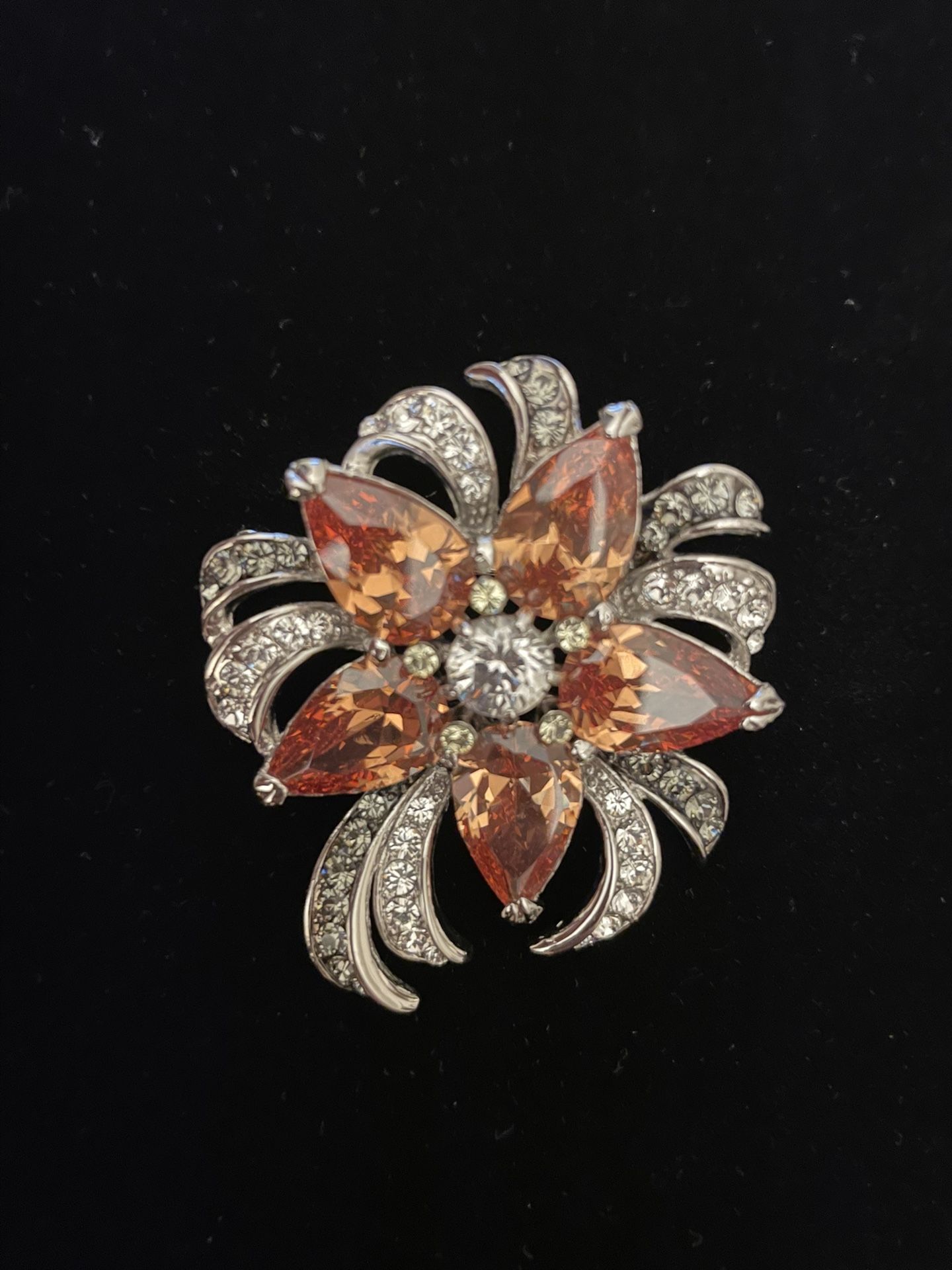 Vintage Camrose Kross JBK Floral Rhinestone Brooch/ Pendant