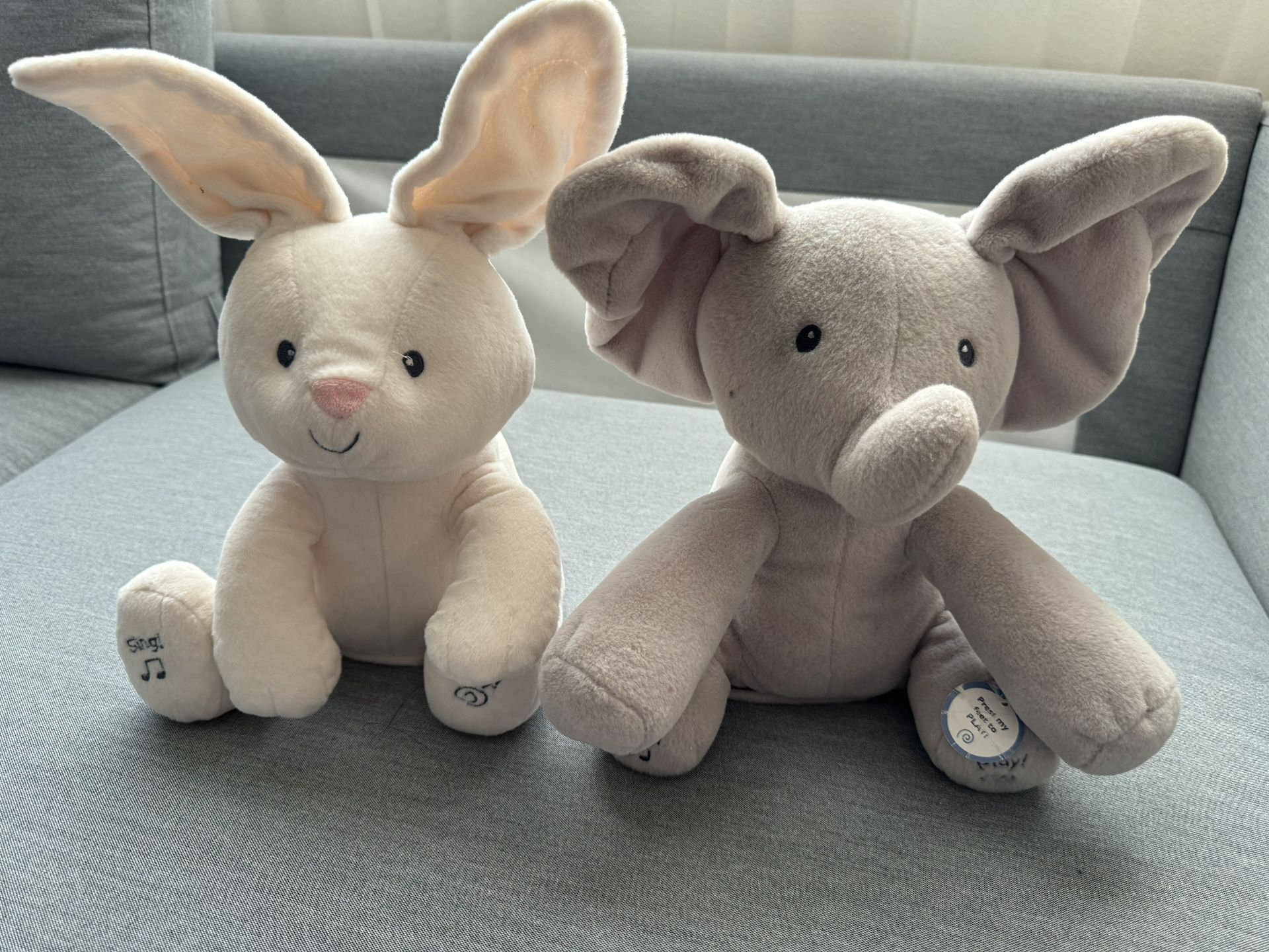 Two GUND The Bunny and Elephant Animated Plush, GSinging Stuffed Animal Toy, 12"