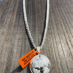 20” Solid 925 Silver Cuban link Chain 6mm Rhodium Platinum Plated 16ct Moissanite With Solid .925 Moissanite Pendant