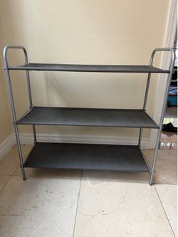 Set of 2 Three-Tier Shoe Storage Shelves – Gray Fabric & Metal