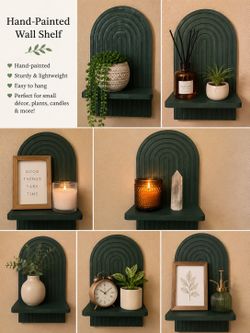 Hand-Painted Dark Green Decorative Wall Shelf