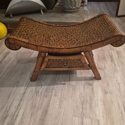 Egyptian Style Chinoiserie Revival Style Scroll Bamboo/ Burnt Rattan Bench