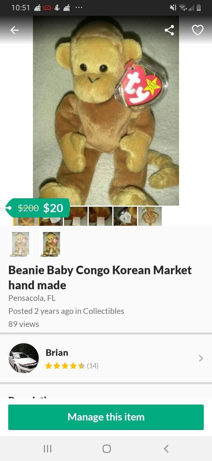 Beanie Baby Congo Korean Market hand made