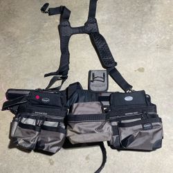 Bucket Boss Mullet Buster 3 Bag Tool Belt with Suspenders in Grey, 55135, Black, full size