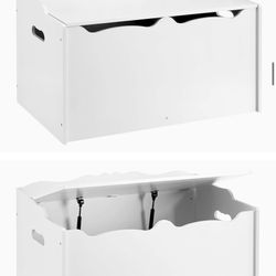 Amazon Basics Kids Wooden Toy Box Storage Chest, White, 30" x 18" x 19"