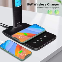 LED Desk Lamp with Wireless Charger, Clock & Alarm – Dimmable