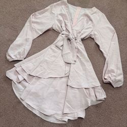 New medium rose ruffle short Long poof sleeve dress boho