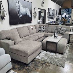 SECTIONAL 3 PCS, PLATINUM, MEMORY FOAM [EASY CARE FABRIC] [NEW]