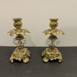  7 " Brass Crystal Candlestick By ACC Separates. 