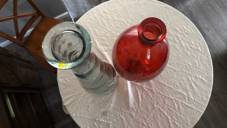 Red Glass Vase  And Clear Glass Vase 