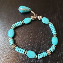 Blue Turquoise Beaded Elastic Bracelet 