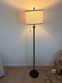 Black Floor Lamp, 60" Standing Lamp with Fabric Lampshade