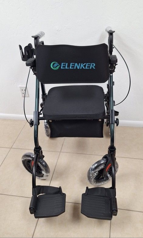 ELENKER 2-in-1 Rollator Walker & Transport Chair - Folds for Easy Storage!