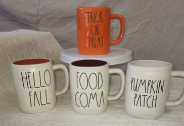 Rae Dunn Fall and Halloween mugs.