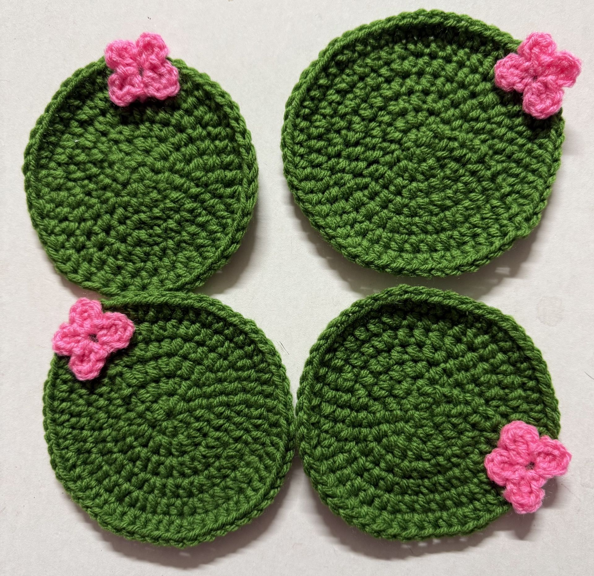 CACTUS PINK GREEN Crochet Handmade Coasters trivet MUG RUG-set of 4-doily