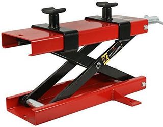 Motorcycle Lift, Motorcycle Center Scissor Lift Jack with Saddle & Safety Pin, 1100 LBS Capacity Steel Motorcycle Jack Hoist Stand for Motorcycles,