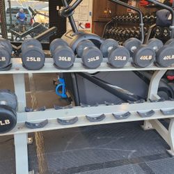 15-50lb Pro Style Rubber Dumbbell Set With Rack
