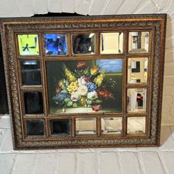 Vintage Mirror With Oil Painting 32”Lx28.5”H
