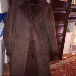 Jacket Winter Woman's Large Suede Look With Sherpa Lining 