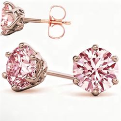 Brand New 1ct Pink Moissanite S925 Sterling Silver Rose Gold Earrings, Pass Tester