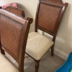 Universal Dining Chairs Med Brown With Cream Cushions