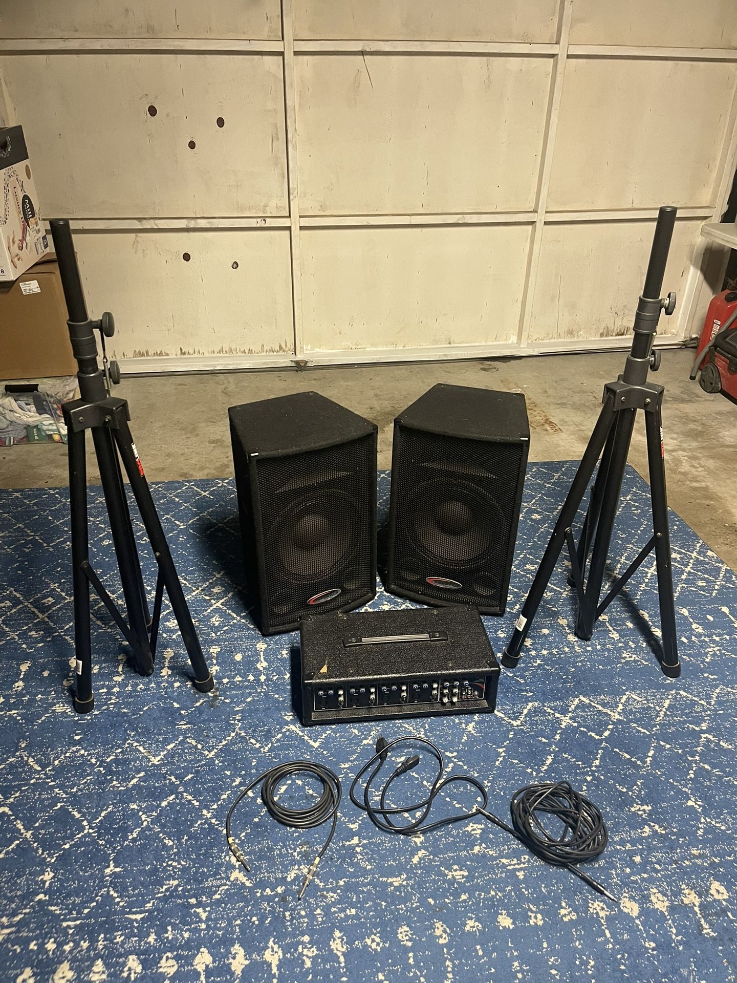 Harbinger HA120 PA System w/ Mixer & Speaker Stands – $300 OBO