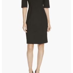 Boss by Hugo Boss Daleno Stretch Wool Sheath Dress Navy V-Neck Dress US 2