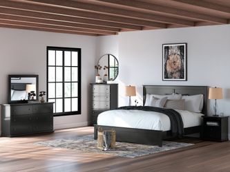 Maribel Black King Panel Bed, Dresser, Mirror and 2 Nightstands (Online Special Price)