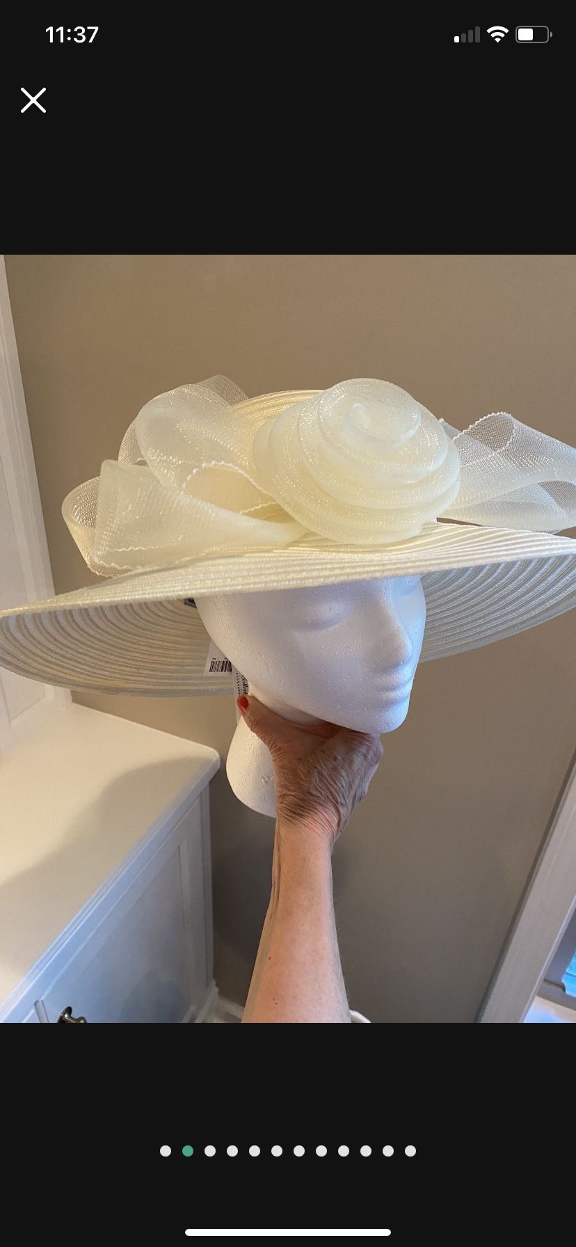 NEW $29.99 Tag Off-White Derby/Keeneland/Church Hat - 15.5” total width