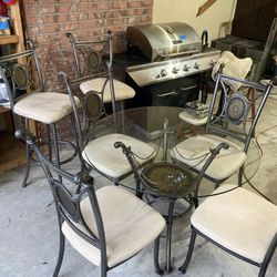 Glass Dining Table, 4 Chairs, 2 Bar Stools