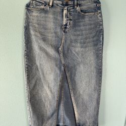 Fashion Nova Stretch Denim Midi Skirt – Medium Wash, Size M