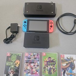 Nintendo Switch Console (Model HAC-001), Accessories, & Four Games