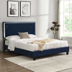NEW QUEEN LED VELVET PLATFORM BED WITH MATTRESS AND FREE DELIVERY- BEDROOM FURNITURE SECTIONAL SOFA AND MORE 