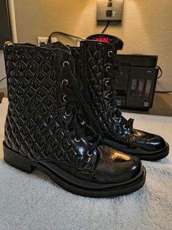 LIKE NEW Black Bamboo Cosmo Quilted Patent Combat Boots -Woman's Size 6 ($30)