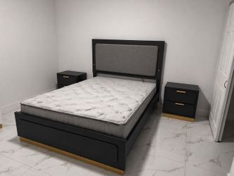 Brand New Queen Bed with Mattress and 2 Nightstands / Cama Queen con Colchon y 2 mesas de noche Nuevo a Estrenar… fast delivery 🚚