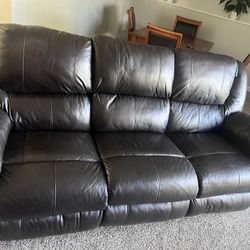 Real Leather Recliner Couch- Dark Brown