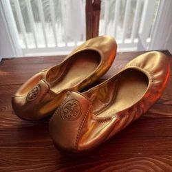 Tory Burch Eddie Metallic Ballet Flat - Gold, Size 8.5